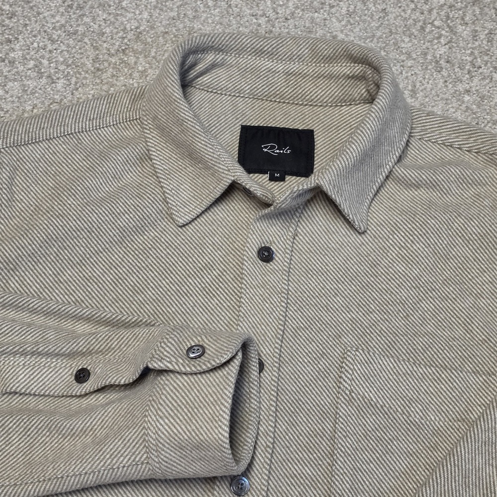 Rails Mens Hawke Taupe Twill Button Down Shirt Medium M Long Sleeve Stretch
